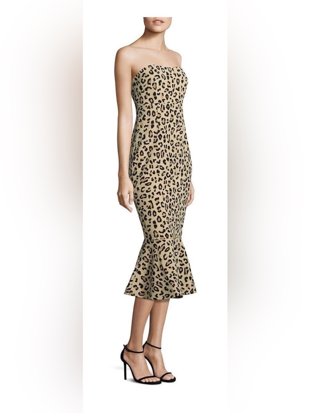 cinq a sept Strapless Leopard-Print Mermaid Dress in Beige and Black